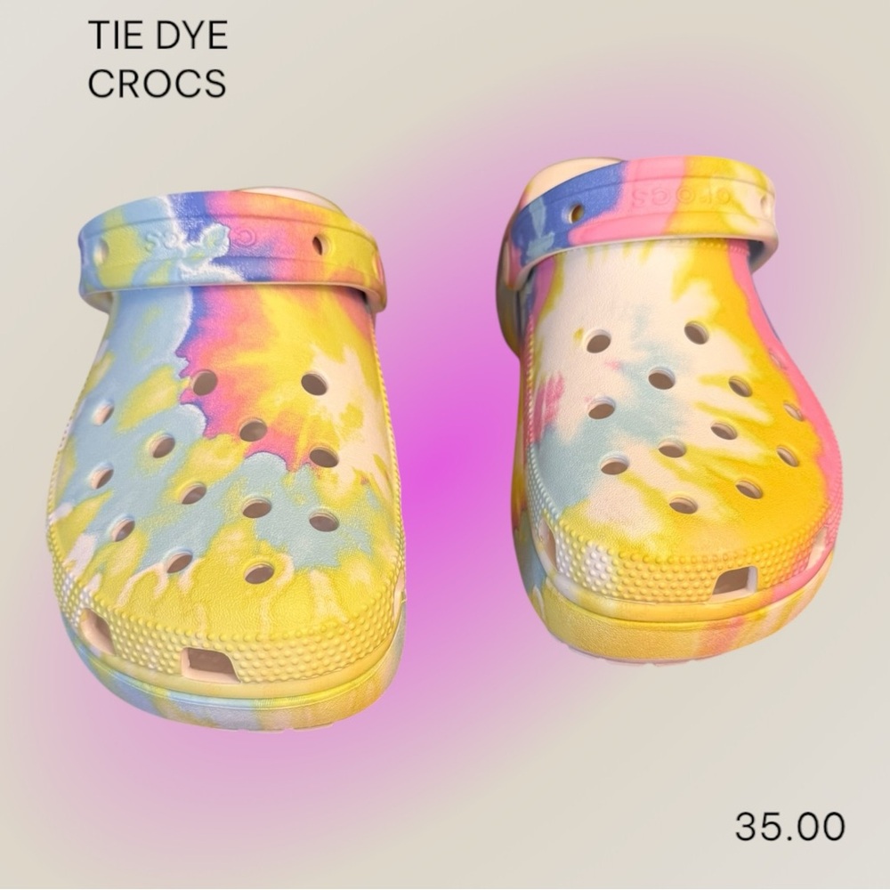 CROCS Women's Tie Dye Slippers - Yellow, Pink, Blue